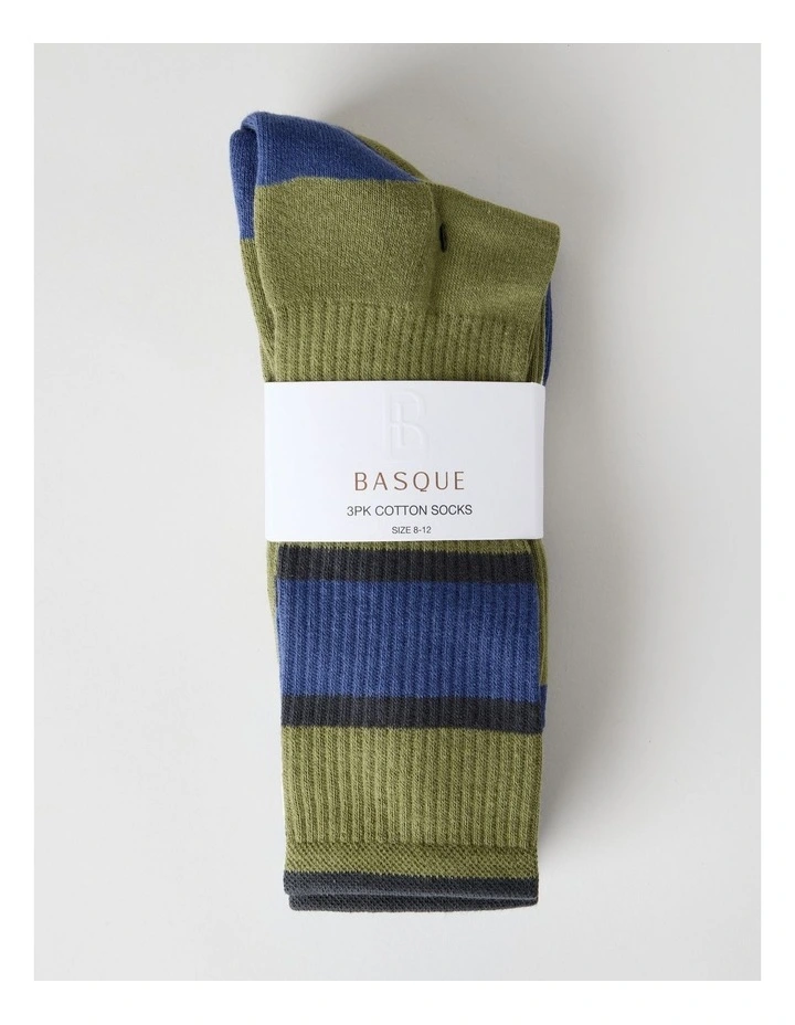 Block Stripe Sports Crew Socks 3 Pack in Navy, Andorra and Light Green image 3