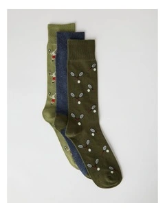 Tennis Socks 3 Pack in Khaki, Navy Marle, and Deep Green