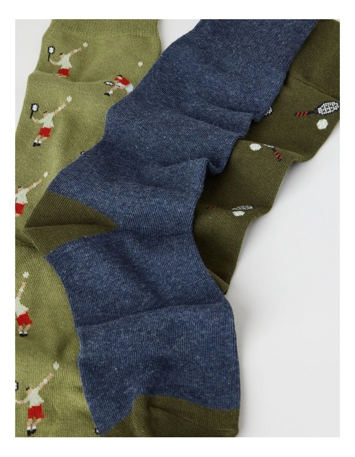 Tennis Socks 3 Pack in Khaki, Navy Marle, and Deep Green image 2