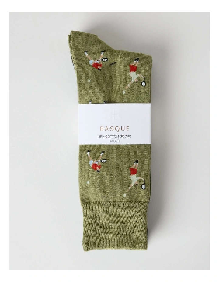 Tennis Socks 3 Pack in Khaki, Navy Marle, and Deep Green image 3