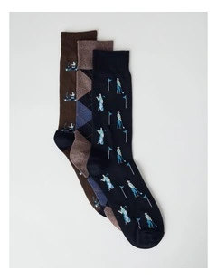 Golf Socks 3 Pack in Navy, Coffee Marle, and Warm Brown