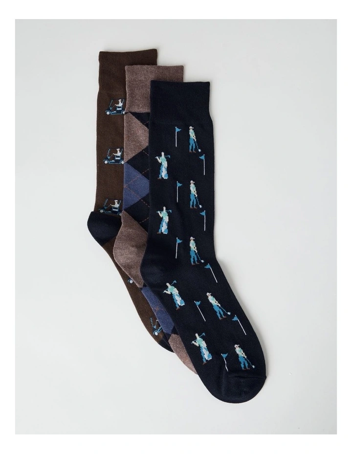Golf Socks 3 Pack in Navy, Coffee Marle, and Warm Brown image 1