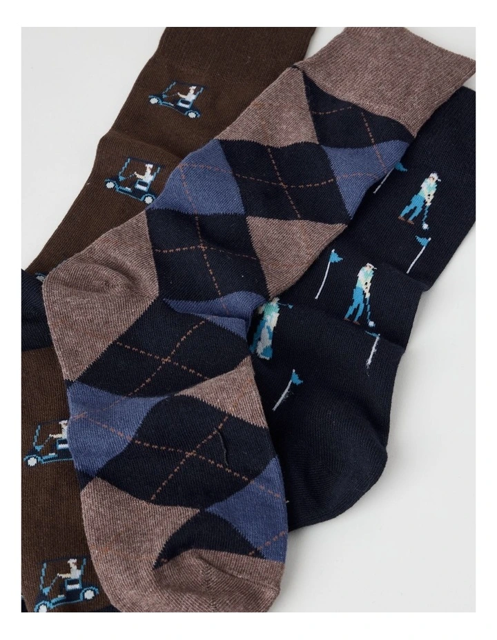 Golf Socks 3 Pack in Navy, Coffee Marle, and Warm Brown image 2