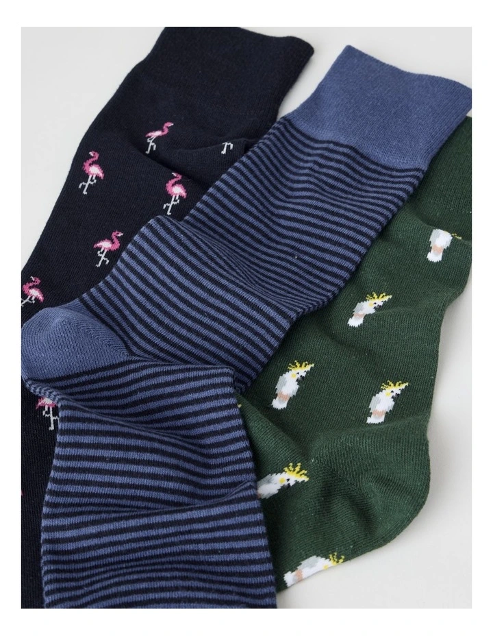 Bird Socks 3 Pack in Navy, Shadow Blue, and Shadow Green image 2