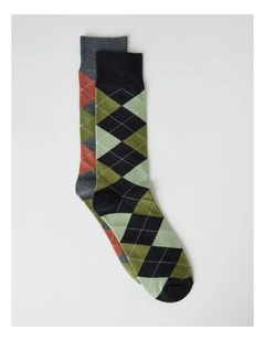 Argyle Socks 2 Pack in Charcoal Marle and Black