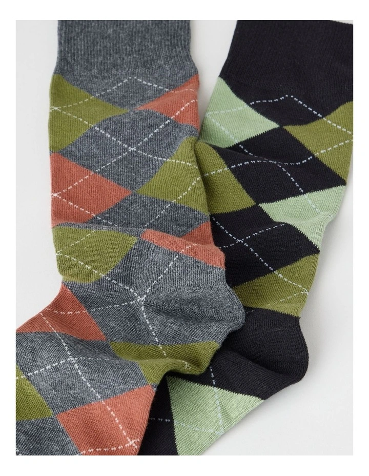 Argyle Socks 2 Pack in Charcoal Marle and Black image 2