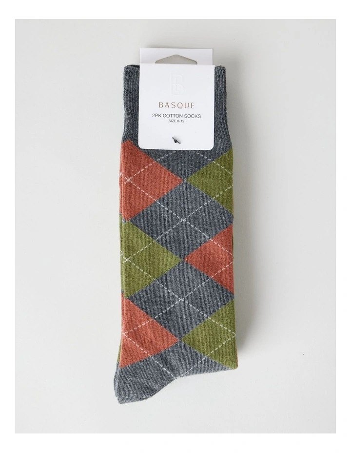 Argyle Socks 2 Pack in Charcoal Marle and Black image 3