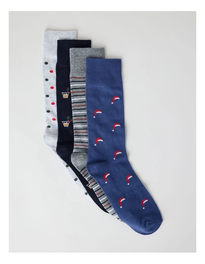 Santa Christmas Gift Socks 4 Pack in Multi image 1