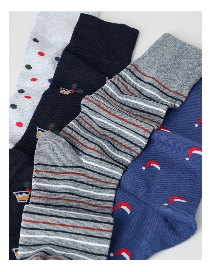Santa Christmas Gift Socks 4 Pack in Multi image 2