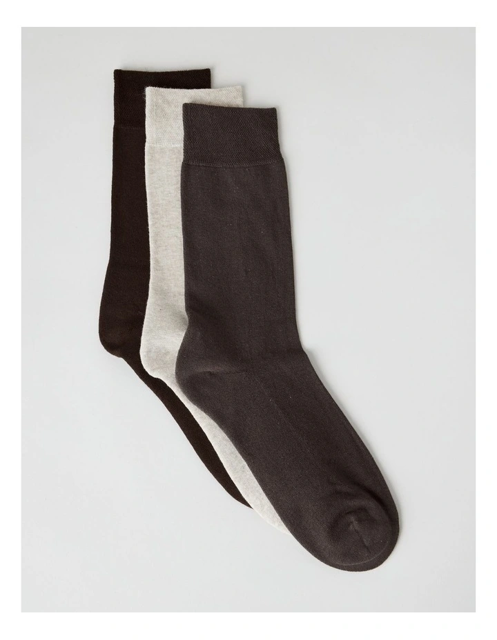 3 Pack Soft Top Comfort Cushion Socks in Oatmeal Marle, Powdered Chocolate, and Bark image 1