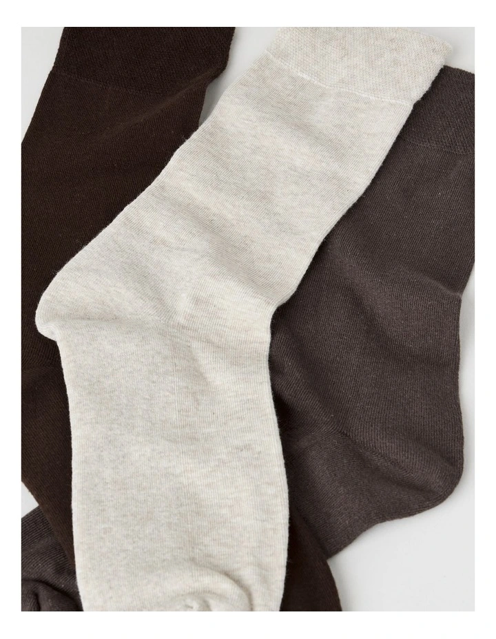 3 Pack Soft Top Comfort Cushion Socks in Oatmeal Marle, Powdered Chocolate, and Bark image 2