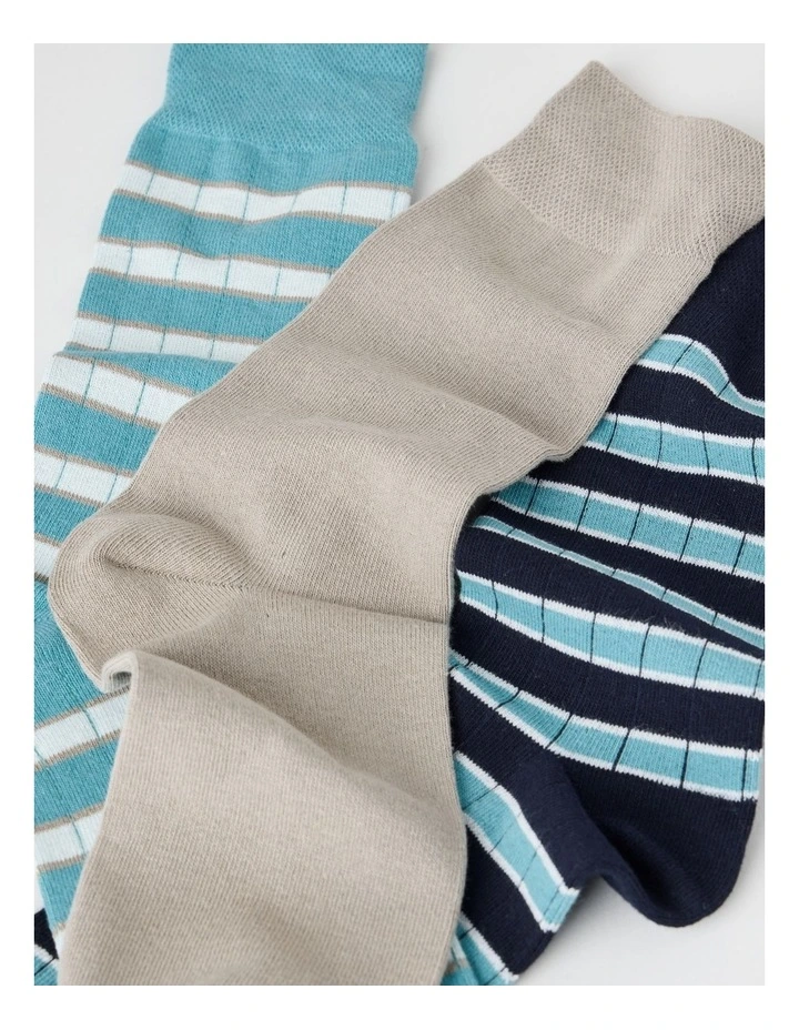 3 Pack Soft Top Socks in Seasalt, Cobblestone, and Aqua Stripes image 2