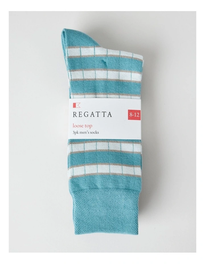 3 Pack Soft Top Socks in Seasalt, Cobblestone, and Aqua Stripes image 3