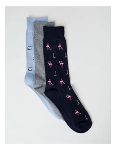 3 Pack Soft Top Socks in Ice Mist, Grey Marle, and Black Golf Prints