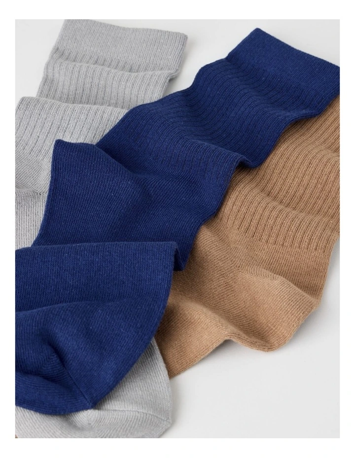 3 Pack Colour Crew Sport Socks in Limestone, Dark Blue, and Tan image 2