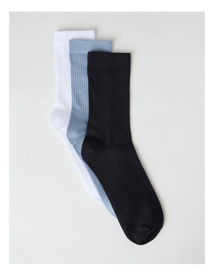 3 Pack Colour Crew Sport Socks in Black, Ice, and White image 1