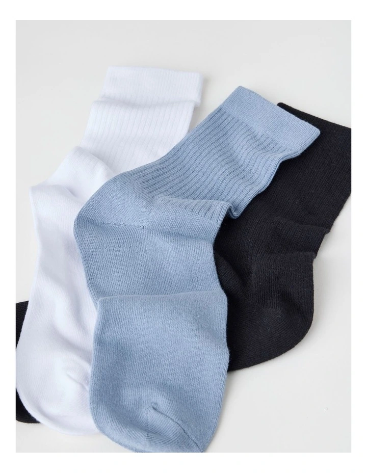 3 Pack Colour Crew Sport Socks in Black, Ice, and White image 2