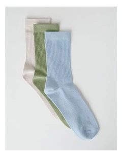 3 Pack Colour Crew Sport Socks in Birch, Gooseberry, and Sky