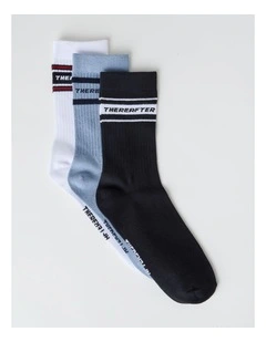 3 Pack Fashion Sports Crew Socks in Black, Ice, and White