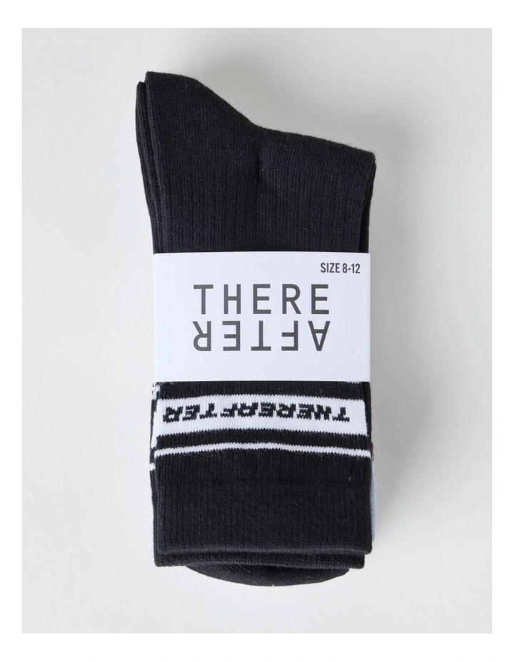 3 Pack Fashion Sports Crew Socks in Black, Ice, and White image 3