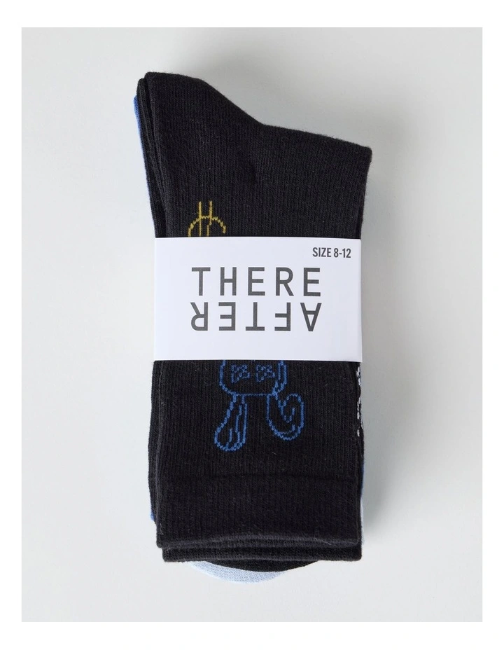 3 Pack Fashion Sports Crew Socks in Black, Light French Blue, and Sky Blue image 3