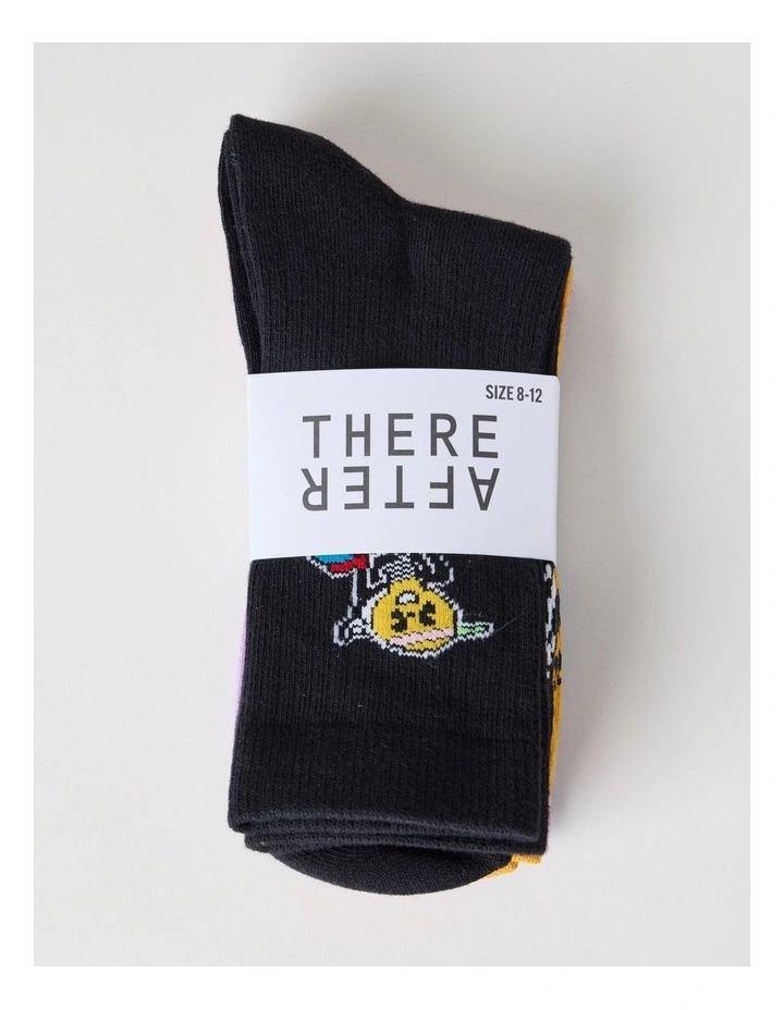 3 Pack Fashion Sports Crew Socks in Black, Yellow Mustard, and Vibrant Purple image 3