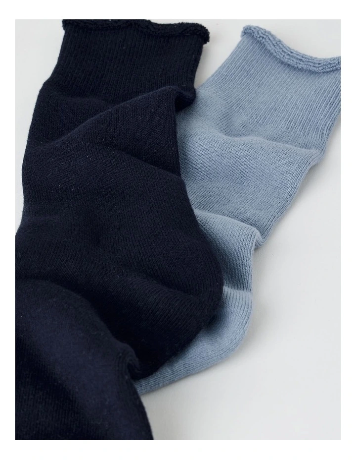2 Pack Cotton Terry Socks in Navy and Ice image 2