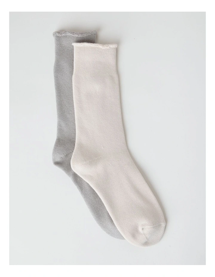 2 Pack Cotton Terry Socks in Limestone and Birch image 1