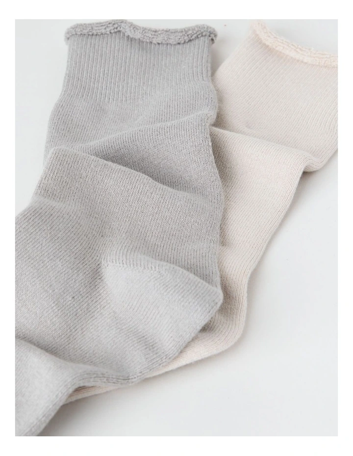 2 Pack Cotton Terry Socks in Limestone and Birch image 2