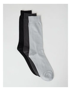 Australian Cotton Plain Socks 3 Pack in Black, Iron, and Misty Grey
