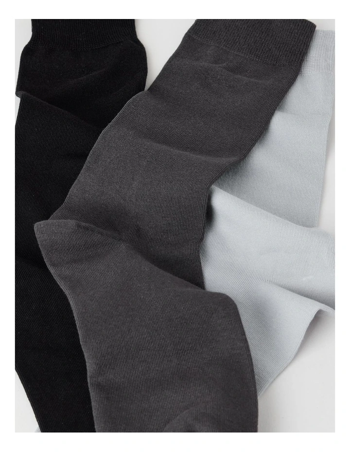 Australian Cotton Plain Socks 3 Pack in Black, Iron, and Misty Grey image 2