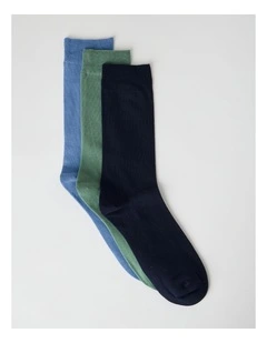 Australian Cotton Plain Socks 3 Pack in Dusk Blue, Dark Night, and Deep Green