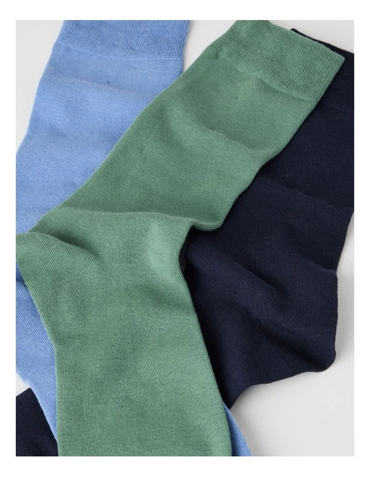 Australian Cotton Plain Socks 3 Pack in Dusk Blue, Dark Night, and Deep Green image 2