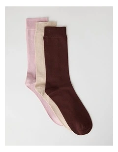 Australian Cotton Plain Socks 3 Pack in Walnut, Buff, and Antique