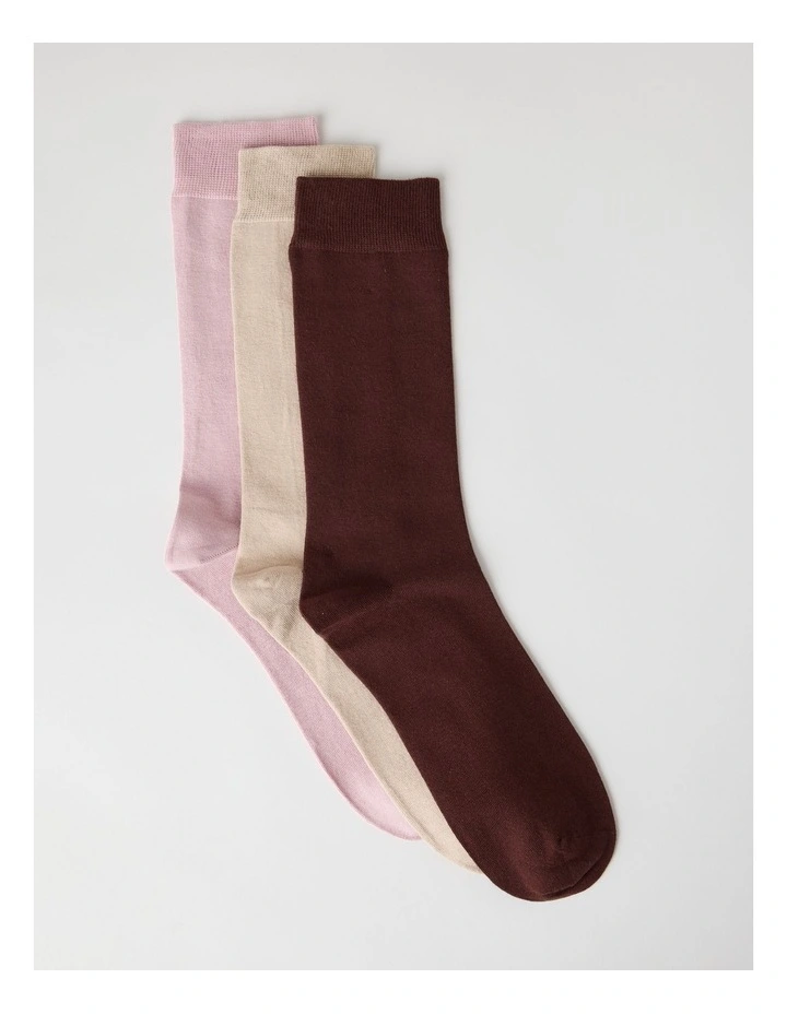 Australian Cotton Plain Socks 3 Pack in Walnut, Buff, and Antique image 1