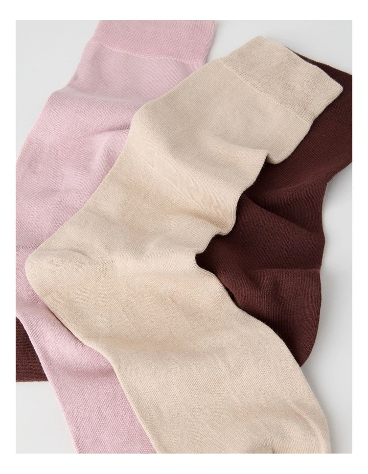 Australian Cotton Plain Socks 3 Pack in Walnut, Buff, and Antique image 2