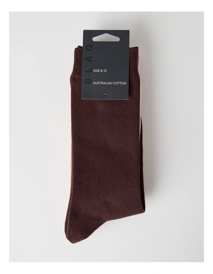 Australian Cotton Plain Socks 3 Pack in Walnut, Buff, and Antique image 3