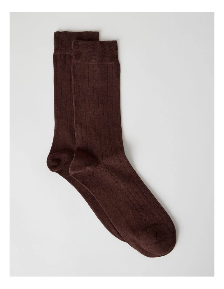 Australian Cotton Wide Rib Socks in Walnut image 1