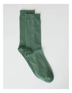 Australian Cotton Wide Rib Socks in Fir Green
