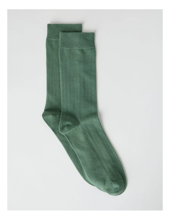 Australian Cotton Wide Rib Socks in Fir Green image 1