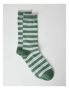 Australian Cotton Stripe Socks in Fir Green