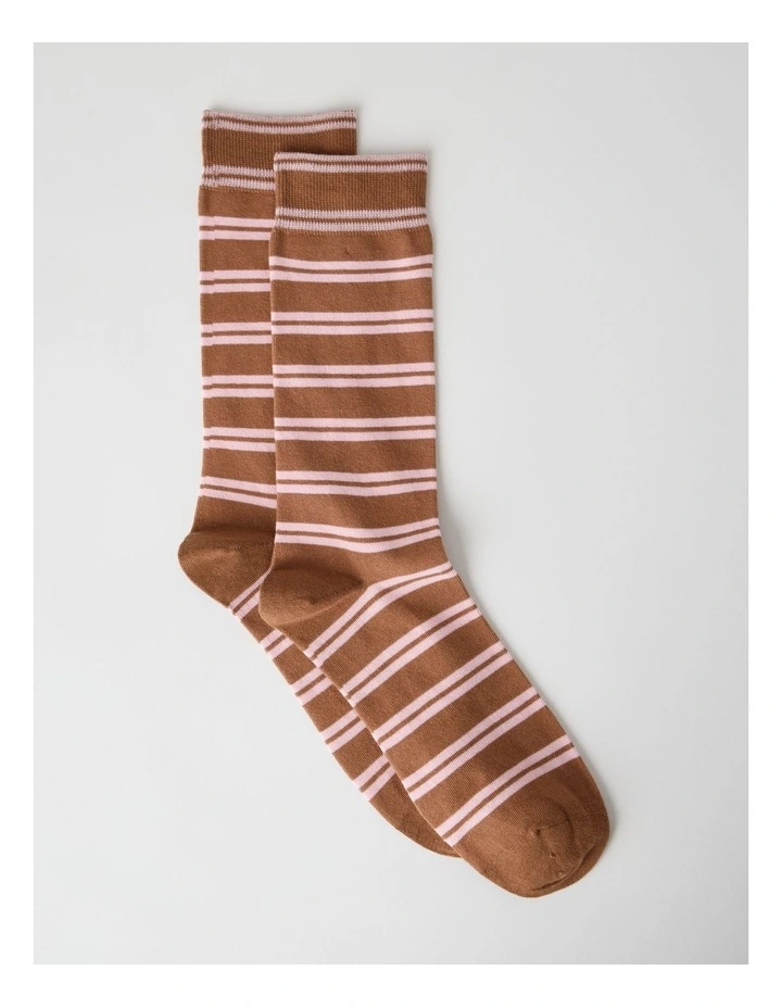 Australian Cotton Stripe Socks in Rich Hazelnut image 1