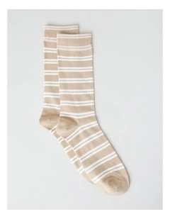 Australian Cotton Stripe Socks in Buff