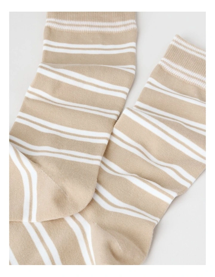 Australian Cotton Stripe Socks in Buff image 2