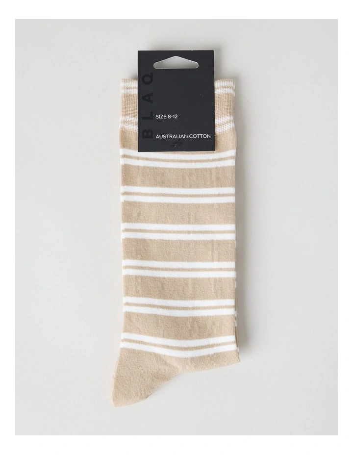 Australian Cotton Stripe Socks in Buff image 3