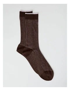 Australian Cotton Vertical Stripe Socks in Walnut