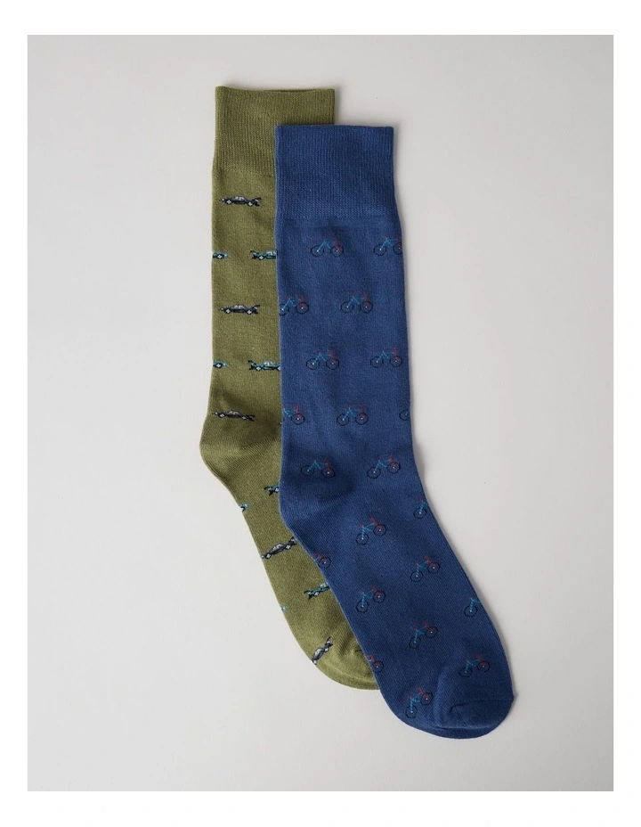 2 Pack Bike/Car Socks in Blue and Khaki image 1