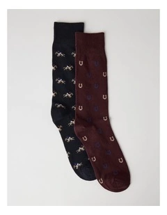 2 Pack at the Races Socks in Black and Andorra