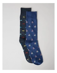 2 Pack Ocean Cruise Socks in Navy and Blue