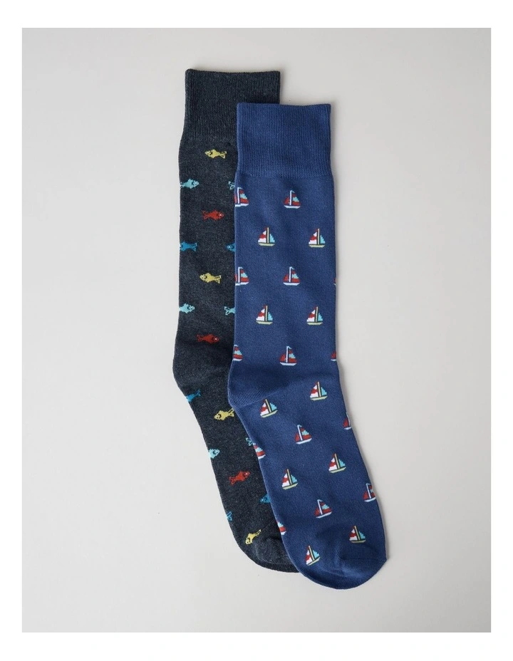 2 Pack Ocean Cruise Socks in Navy and Blue image 1